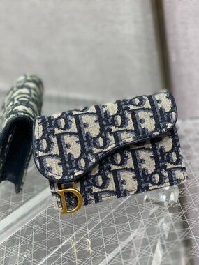 Dior Blue Oblique Monogram Saddle Card Holder